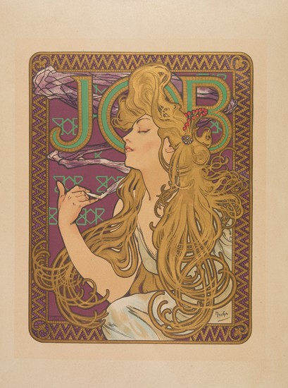 ALPHONSE MUCHA (1860-1939). JOB. Maîtres de l'Affiche pl. 202. 1900. 15x11 inches, 40x29 cm. Chaix, Paris.